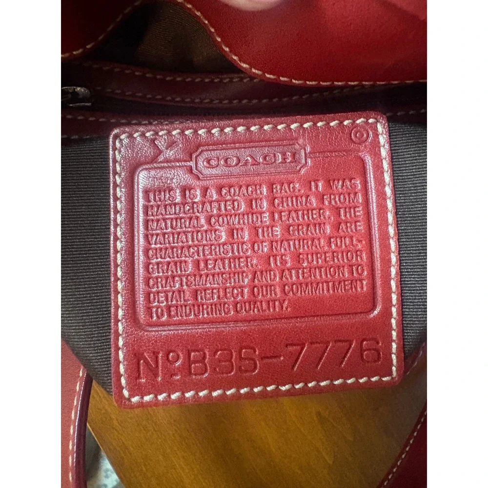 Coach Red Leather Tote‎ Bag Vintage B3S-7776 Shoulder Bag Contrast Stitching